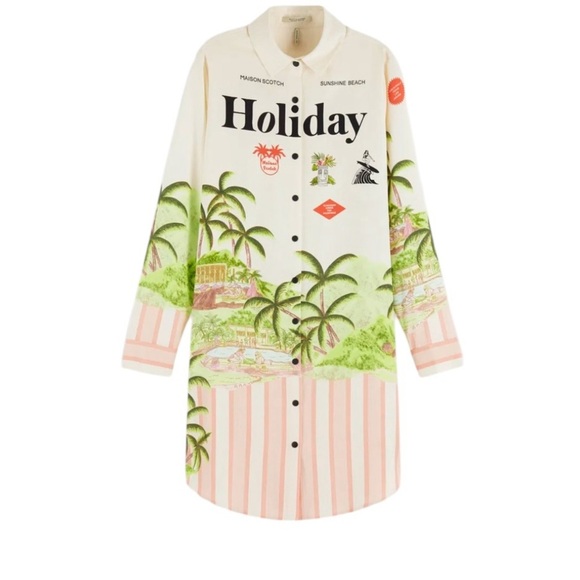 Anthropologie Scotch & Soda Holiday Tropical Shirt Dress Size XS - Picture 3 of 16